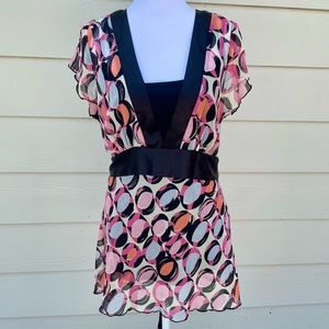 Funky Abstract Circles Tie Back Tunic